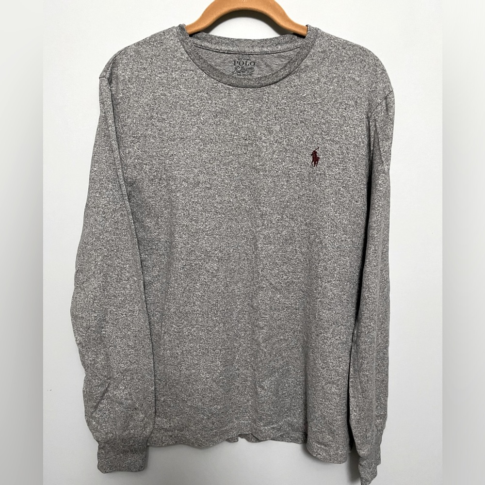 Polo by Ralph Lauren 100% cotton gray long sleeve tee shirt with burgundy logo